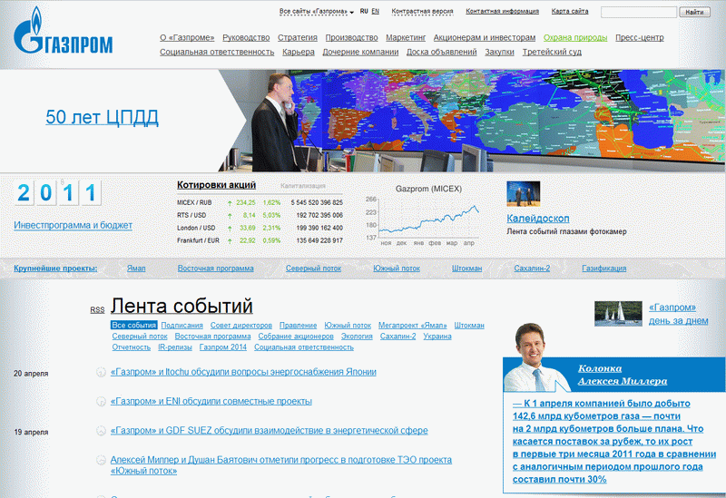 Сайт Газпрома назван лучшим корпоративным сайтом России