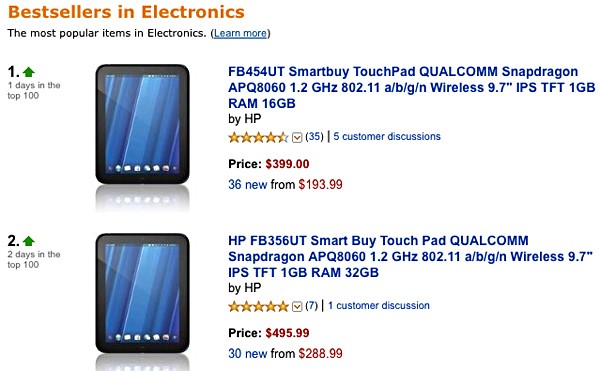 HP TouchPad возглавил хит-парад продаж на Amazon