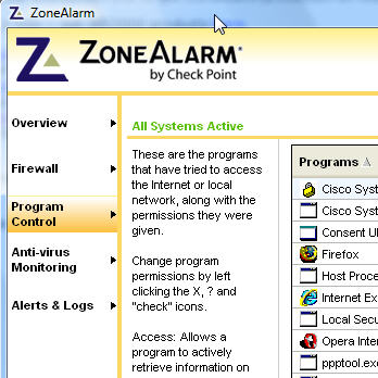 Zone Alarm firewall