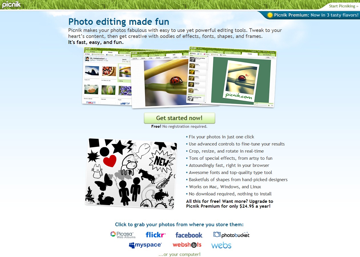 Главная страница сайта Picnik.com