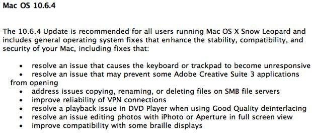 Нововведения в Mac OS X 10.6.4