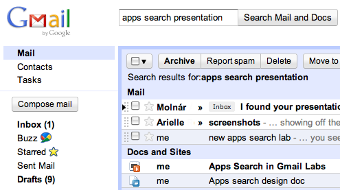В Gmail появится поиск по документам Google Docs