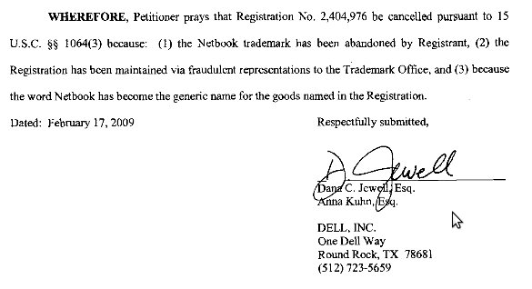 Заявление Dell об аннулировании торговой марки Netbook