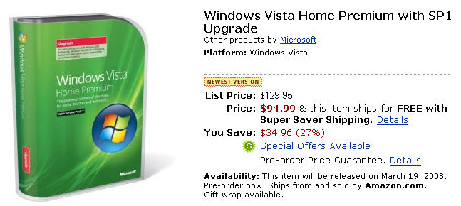 Начинаются продажи Windows Vista SP1